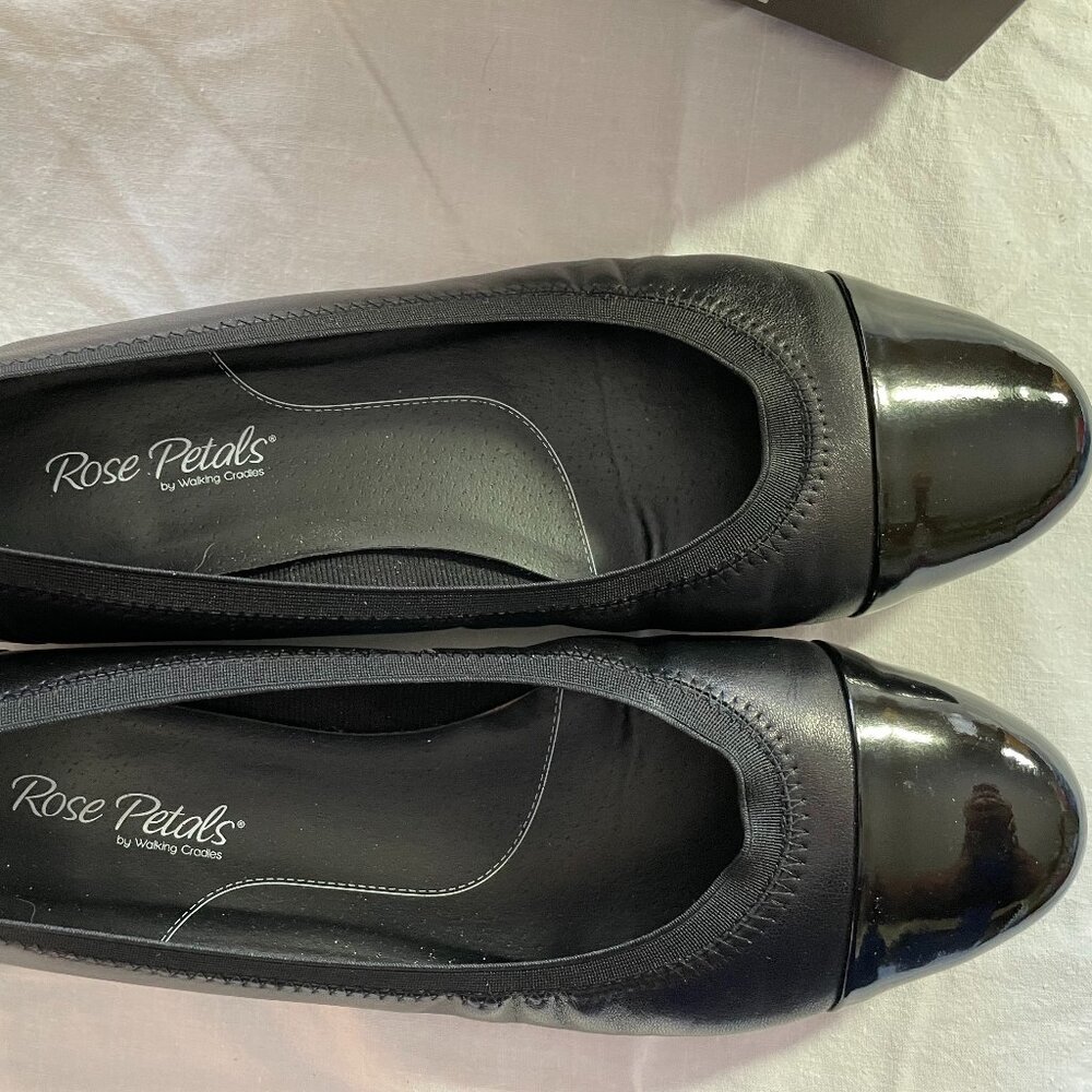 Rose Petals Black Leather Flats (size 11)